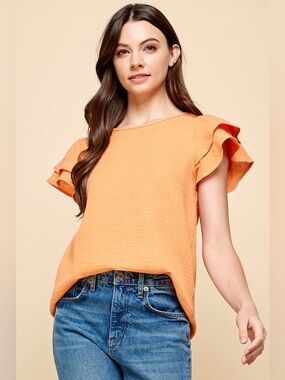 Les Amis Ruffled Sleeve cotton Gauze Top